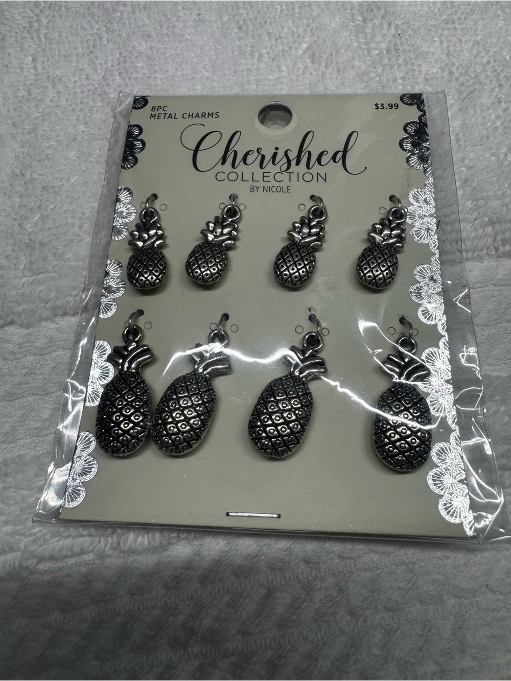 Nicole Silver Pineapple Charms - Pack of 8
